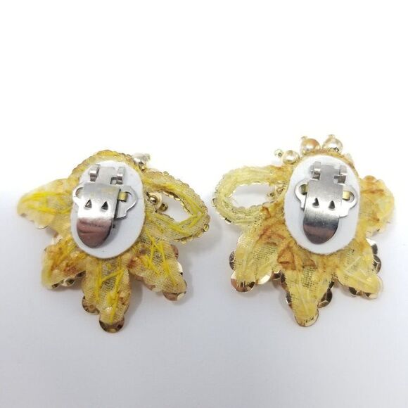 Vintage Pair of Sequin Dress or Shoe Clips, Gold Tone Beaded, Retro Design - Picture 2 of 5